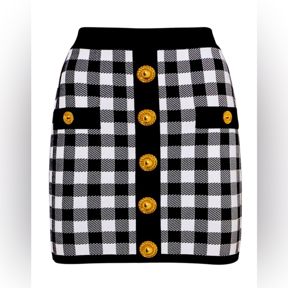 Balmain Checkered Knit Skirt